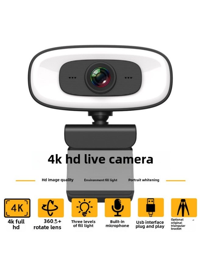 4K Computer Camera Desktop Notebook Webcam With Fill Light 1080p HD Webcam-Color:Black  - Image 2