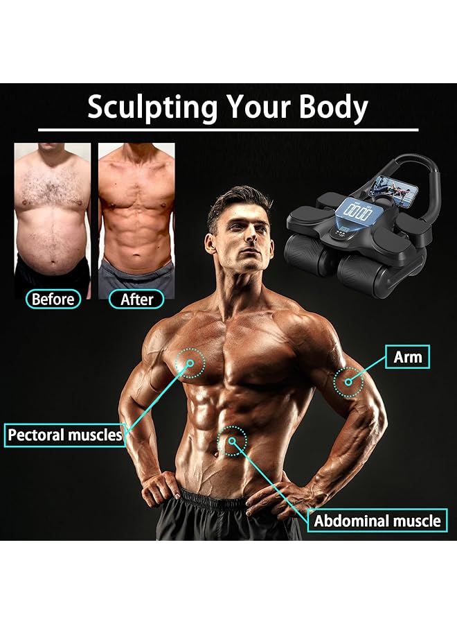 EqiEch Ab Roller Wheel Ab Wheel Roller with 4 Elbow Support Abdominal Exercise Roller Automatic Rebound Abdominal Wheel - Image 4