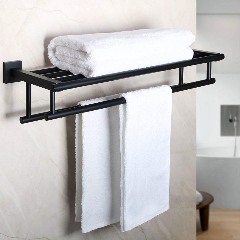 Alise Towel Rack for Bathroom and Lavatory24 Inch Tower Holder Towel Hanger with Double Towel Bars for Bathroom WallWall Mount SUS304 Stainless Steel Tower Shelf Matte BlackGZ8000B