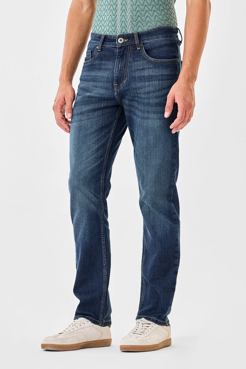 SNITCH Blue Comfort Fit Washed Jeans for Men | Best Price UAE