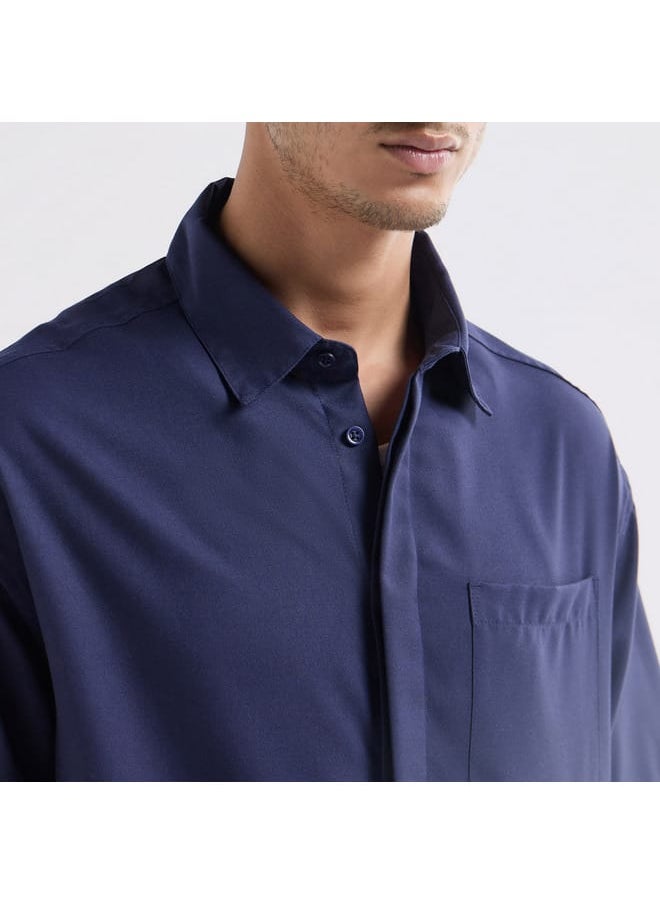 FAV Regular Fit Solid Shirt with Collar and Short Sleeves  - Image 4