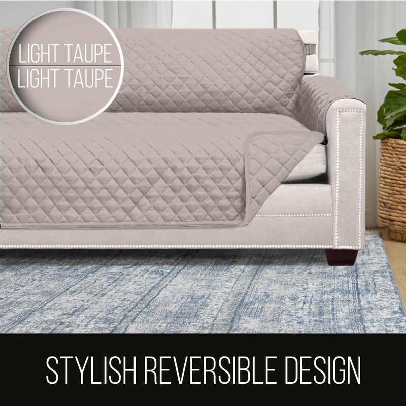 Sofa Shield Couch Slip Cover with Patented Strap, Cushion Protector, US Designed Reversible Stain and Dog Tear Resistant Slipcover, 70 inch Seat, Washable Covers for Dogs Pets, Light Taupe - Image 5