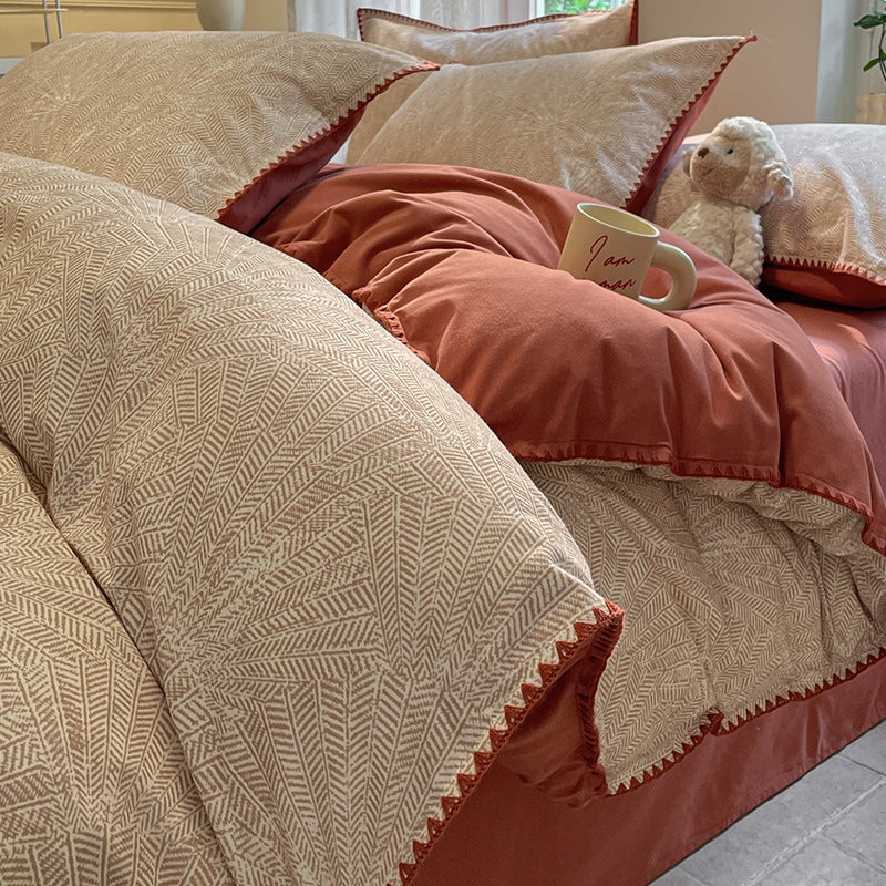 Nanchu Brown Cotton Flannel Bedding Set - Minimalist Style - Image 1