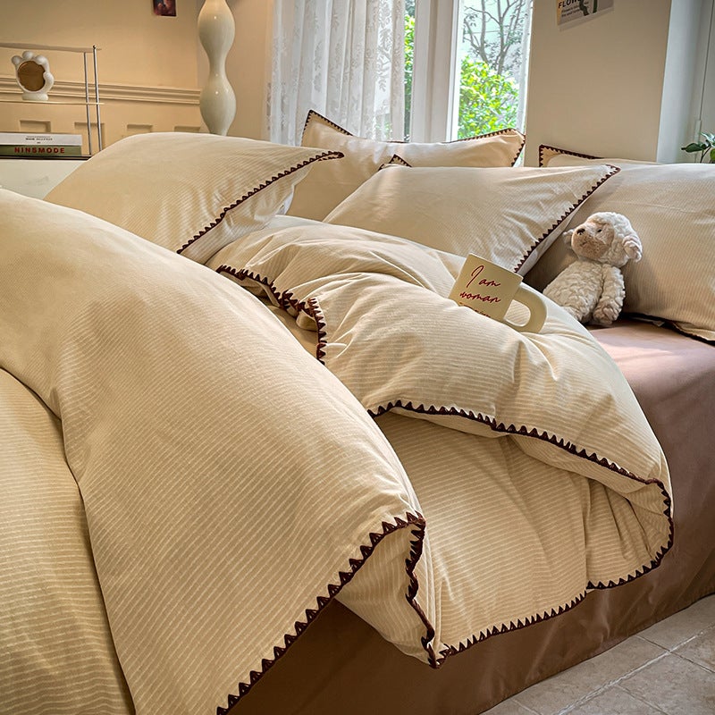 Nanchu Brown Cotton Flannel Bedding Set - Minimalist Style - Image 3