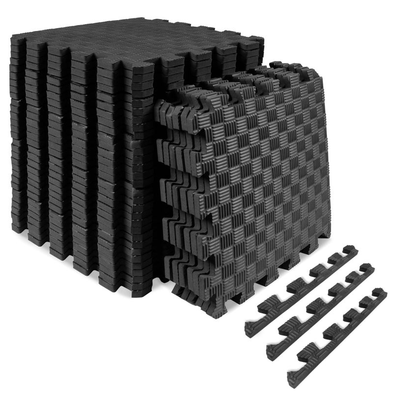 ProsourceFit Exercise Puzzle Mat Â½-inch, Checkered EVA Foam Floor Tiles w/ Non-Slip Texture, Gym Mats w/ Interlocking Flooring for Adjustable Surface, Shock Absorbing, Black, 36 SQ FT - 36 Pieces - Image 1