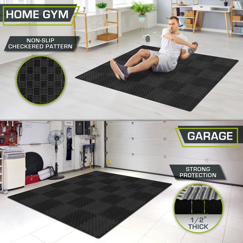 ProsourceFit Exercise Puzzle Mat Â½-inch, Checkered EVA Foam Floor Tiles w/ Non-Slip Texture, Gym Mats w/ Interlocking Flooring for Adjustable Surface, Shock Absorbing, Black, 36 SQ FT - 36 Pieces - Image 3