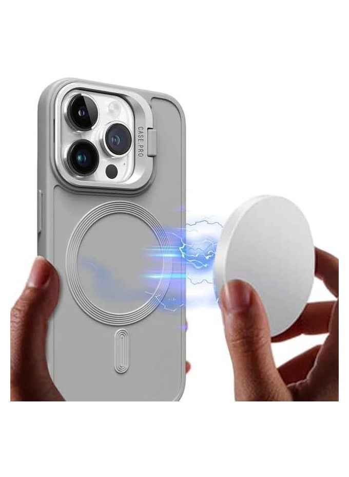جراب مغناطيسي لهاتف iPhone 16 Pro مع حامل، متوافق مع Magsafe، حامل مدمج لتخزين الكاميرا، حماية، جراب هاتف مريح لهاتف iPhone 16 Pro باللون الرمادي - Image 4
