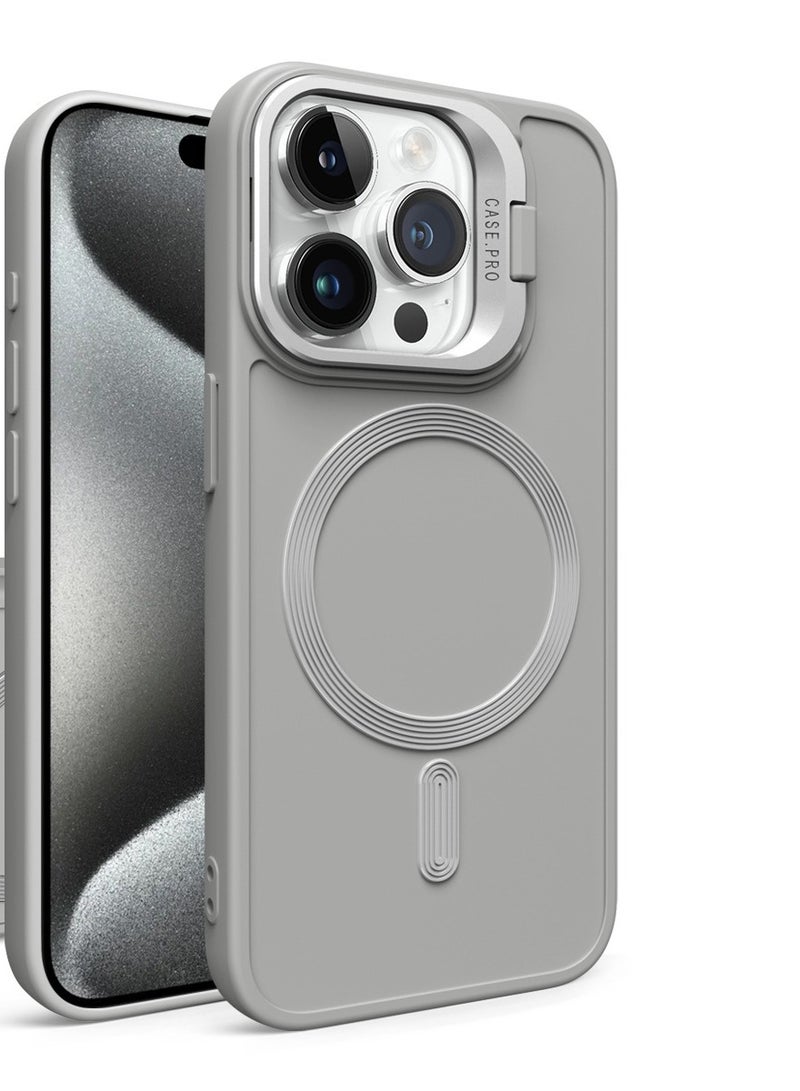 جراب مغناطيسي لهاتف iPhone 16 Pro مع حامل، متوافق مع Magsafe، حامل مدمج لتخزين الكاميرا، حماية، جراب هاتف مريح لهاتف iPhone 16 Pro باللون الرمادي - Image 1