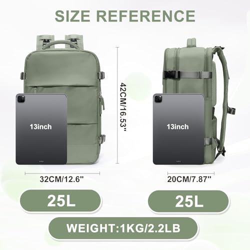 coowoz Travel Backpack For Women Men,Carry On Backpack,Hiking Backpack Waterproof Outdoor Sports Rucksack Casual Daypack travel essentials（Gray Green） - Image 2