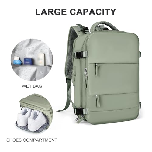 coowoz Travel Backpack For Women Men,Carry On Backpack,Hiking Backpack Waterproof Outdoor Sports Rucksack Casual Daypack travel essentials（Gray Green） - Image 3