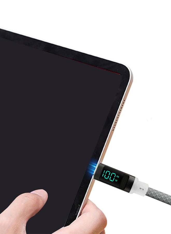 CATANES 100W Fast Charging Cable USB-C to USB-C - Built-in Power Display, PD 3.0 & Durable Braided Design 1M - Light Grey - Image 5