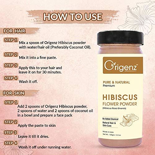 Origenz Natural Hibiscus Powder 200 gm for Hair Care, Skin Cleansing, Conditioning, Mask, Face Pack, Scrub, Wash | Rosa-sinensis | In Jar 7.05 oz (100gm X 2) - Image 4