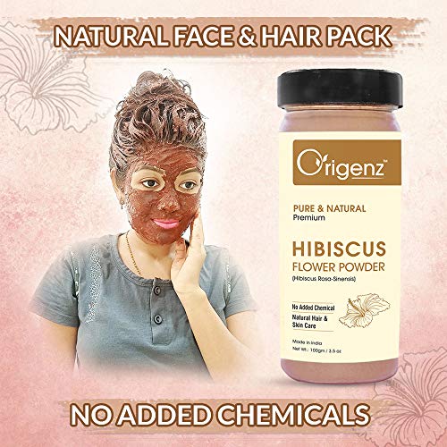 Origenz Natural Hibiscus Powder 200 gm for Hair Care, Skin Cleansing, Conditioning, Mask, Face Pack, Scrub, Wash | Rosa-sinensis | In Jar 7.05 oz (100gm X 2) - Image 2