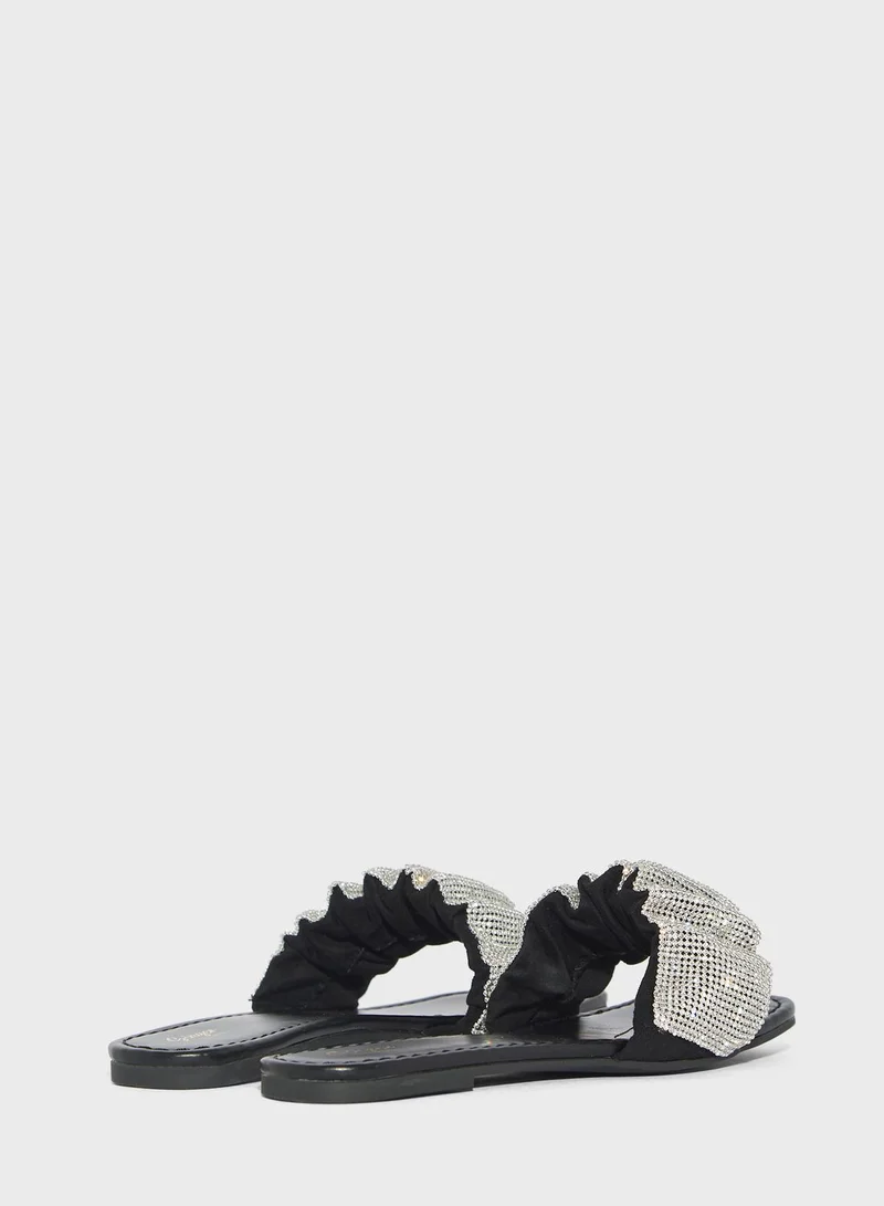 Ginger Sparkle Ruched Strap Flat Sandal