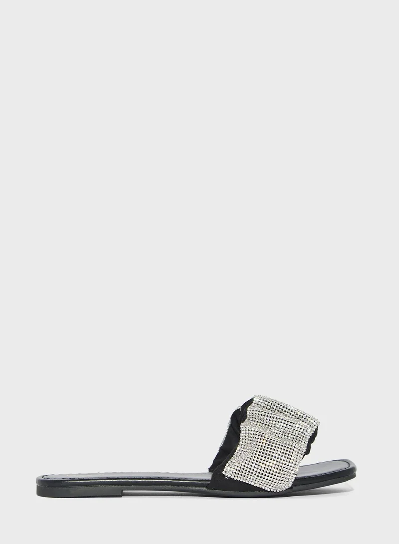 Ginger Sparkle Ruched Strap Flat Sandal