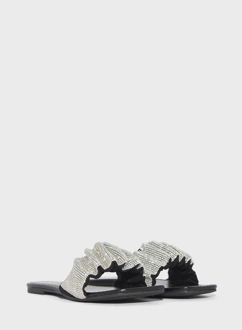 Ginger Sparkle Ruched Strap Flat Sandal