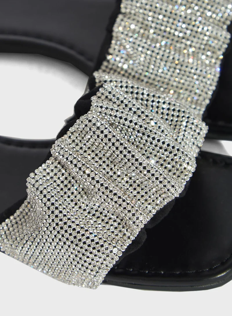 Ginger Sparkle Ruched Strap Flat Sandal