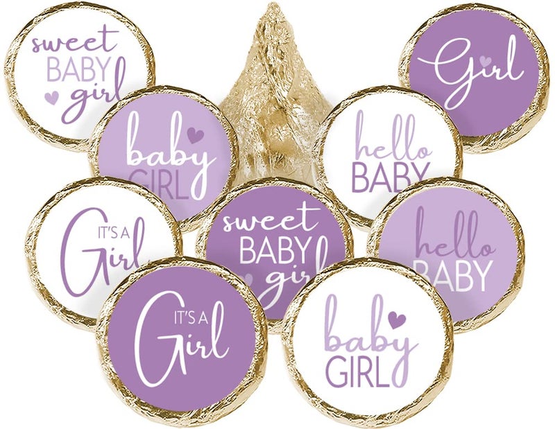 DISTINCTIVS Purple Baby Shower Chocolate Kisses Party Favor Candy Stickers Its a Girl Lavender Baby Shower Decorations Purple  180 Count Labels