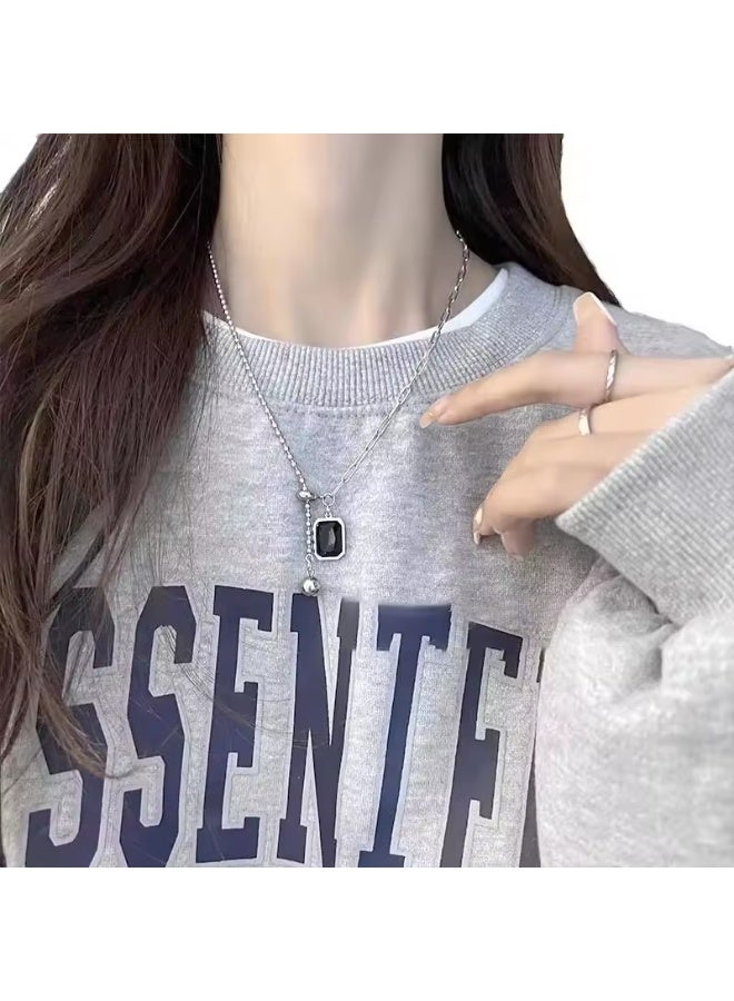 New Women's Necklace Black Zircon Titanium Steel Chain Sweater Sweatshirt Chain Necklace  - Image 2