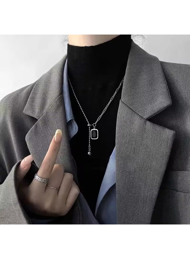 New Women's Necklace Black Zircon Titanium Steel Chain Sweater Sweatshirt Chain Necklace  - Image 3