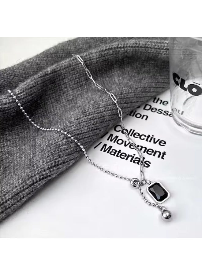New Women's Necklace Black Zircon Titanium Steel Chain Sweater Sweatshirt Chain Necklace  - Image 4
