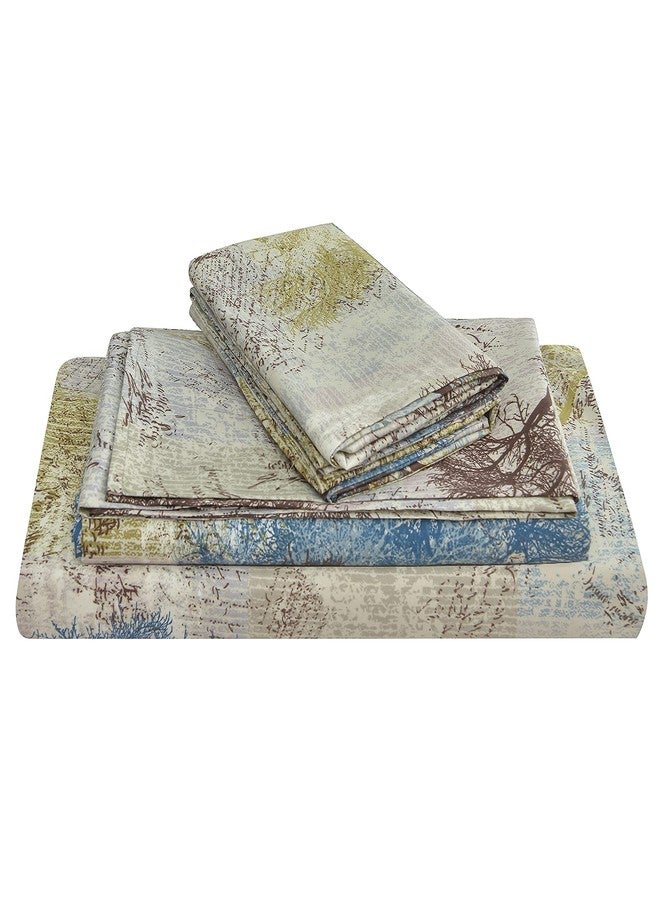 JSD مجموعة ملاءات جيس دي رستيك بطباعة شجرة، حجم كال كينغ، 4 قطع، ملاءات ميكروفايبر ناعمة بجيب عميق إضافي - Image 1