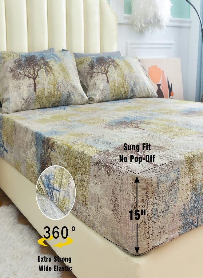 JSD مجموعة ملاءات جيس دي رستيك بطباعة شجرة، حجم كال كينغ، 4 قطع، ملاءات ميكروفايبر ناعمة بجيب عميق إضافي - Image 3