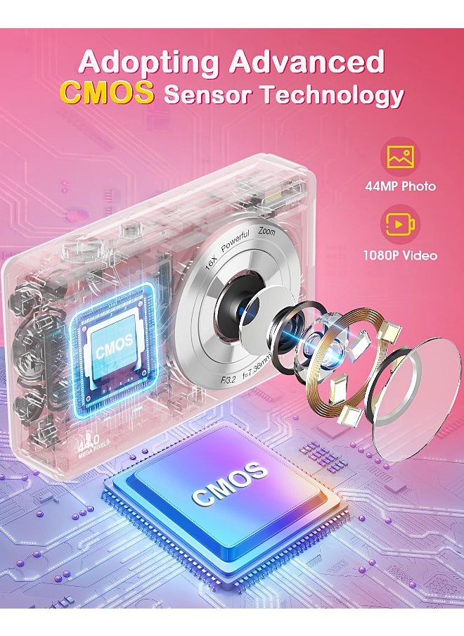 Mi VAZA Autofocus Digital Camera for Kids - FHD 1080P 44MP - Rechargeable Compact Mini Camera with 16X Digital - Portable Pocket Camera - With 64GB Memory Card  - Image 2