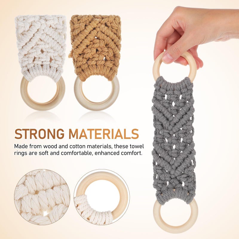 Crochet Towel Rings Set Of 3 In White Gray And Light Brown For Kitchen And Bathroom - Image 4