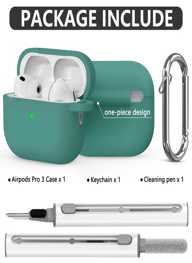 Ljusmicker for AirPods Pro 3 Case 2025 with Cleaner Kit,Soft Silicone Protective Cases for Apple AirPods Pro 3rd Generation Case for Women Men,AirPod Pro 3 Cover Accessories with Keychain-Pine Green - Image 3