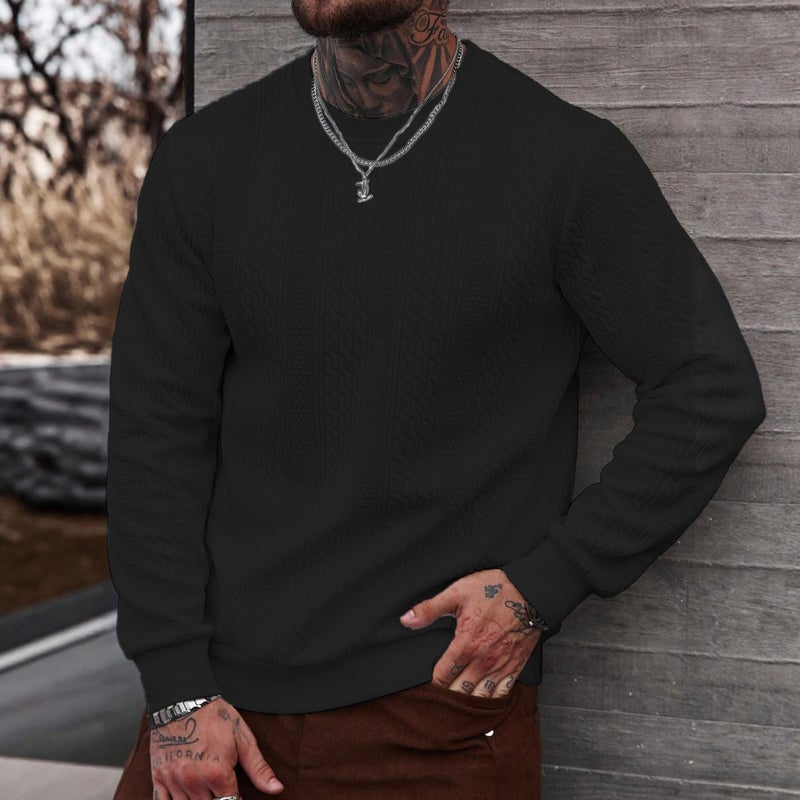 Men's Solid Color Round Neck Sweatshirt - Image 2