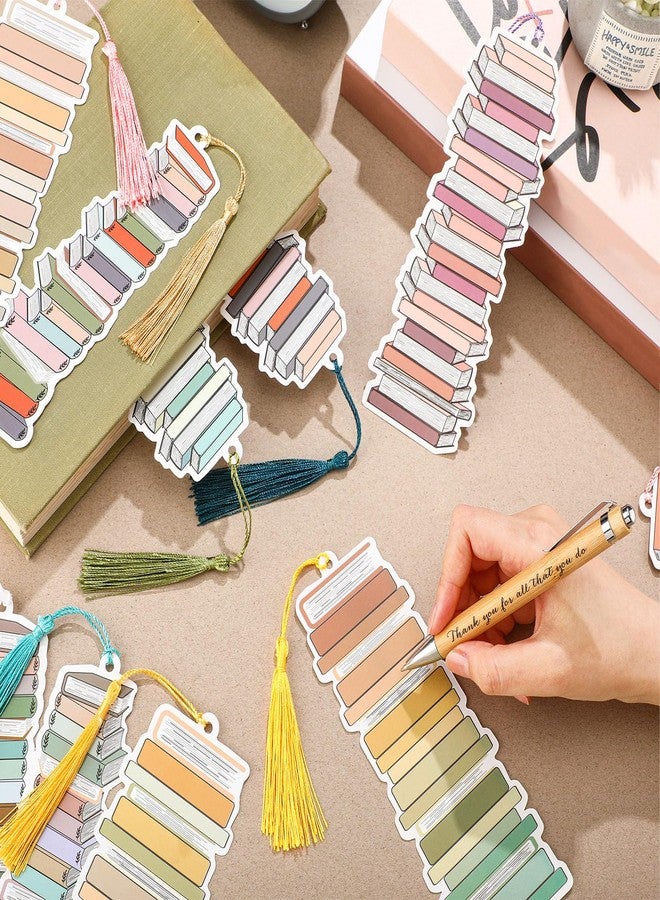 Fuyoooo 50 Pcs Book Tracker Bookmarks 6. 3 x 2. 2 Inch Bookshelf Design Page Markers Bookmarks with Tassel Book Lovers Gift Double Sided Cute Tracker for Back to School Supplies Gift Reading Salon Favors - Image 4
