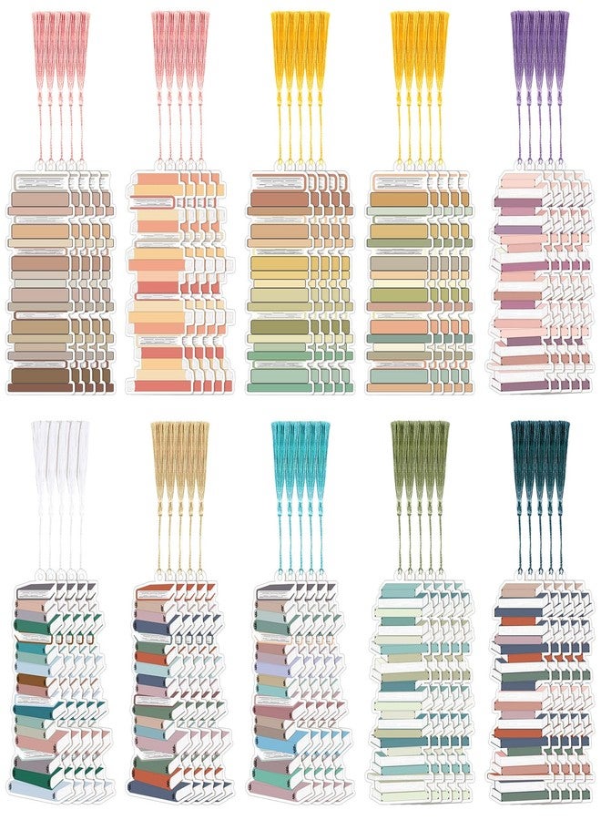 Fuyoooo 50 Pcs Book Tracker Bookmarks 6. 3 x 2. 2 Inch Bookshelf Design Page Markers Bookmarks with Tassel Book Lovers Gift Double Sided Cute Tracker for Back to School Supplies Gift Reading Salon Favors - Image 1