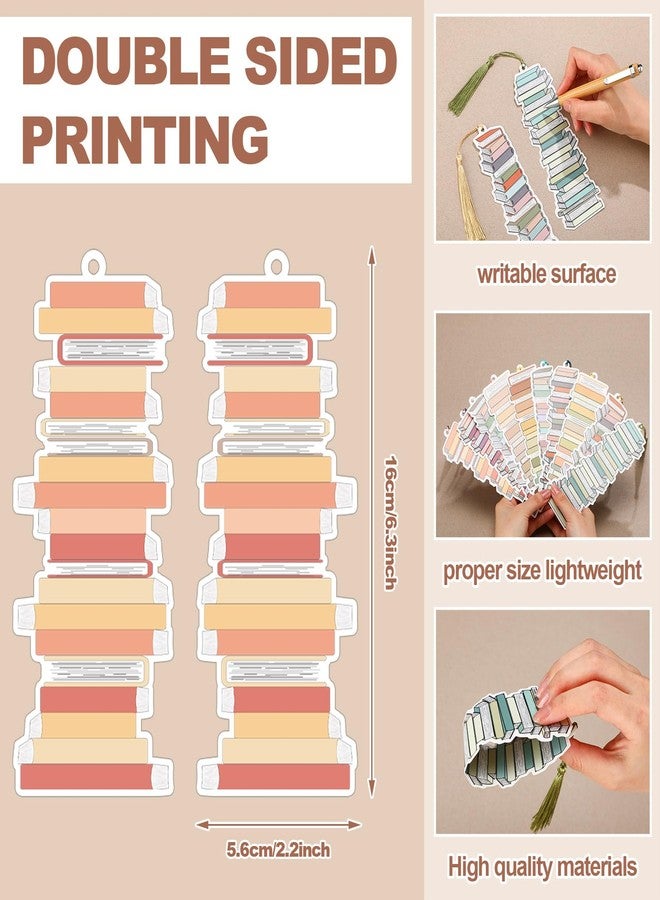 Fuyoooo 50 Pcs Book Tracker Bookmarks 6. 3 x 2. 2 Inch Bookshelf Design Page Markers Bookmarks with Tassel Book Lovers Gift Double Sided Cute Tracker for Back to School Supplies Gift Reading Salon Favors - Image 2