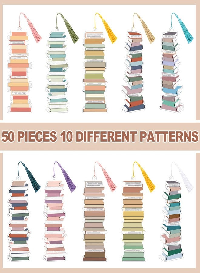 Fuyoooo 50 Pcs Book Tracker Bookmarks 6. 3 x 2. 2 Inch Bookshelf Design Page Markers Bookmarks with Tassel Book Lovers Gift Double Sided Cute Tracker for Back to School Supplies Gift Reading Salon Favors - Image 3