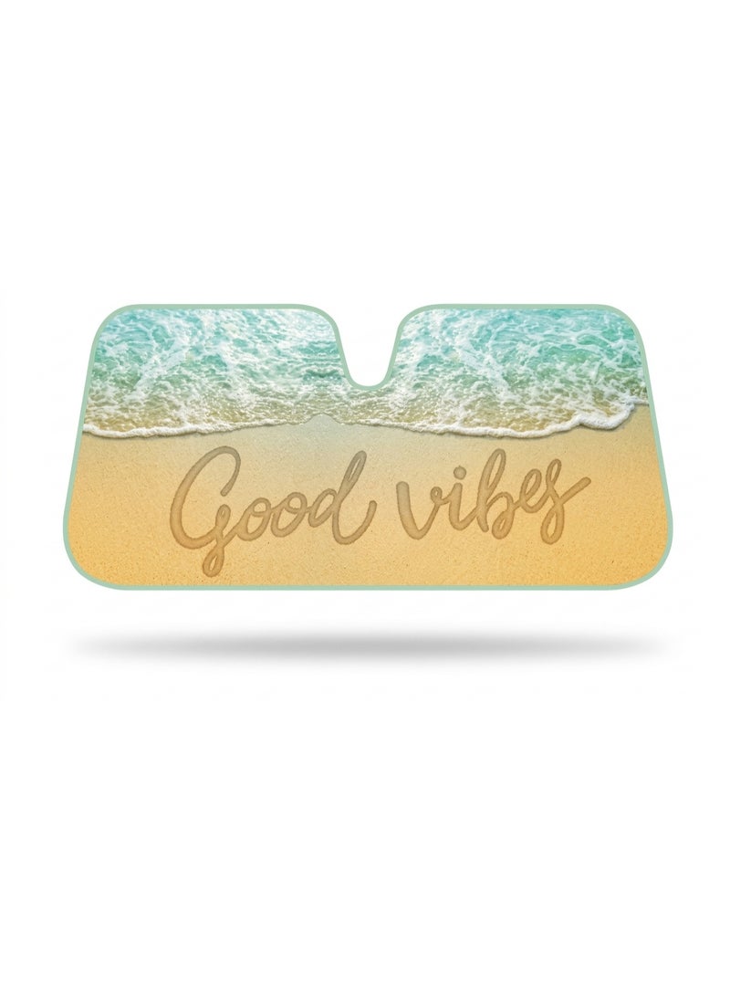 Kenco Good Vibes Premium Beach Print Car Front Windshield Sunshade - Image 1