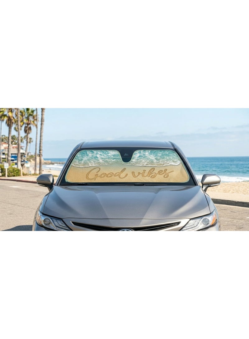 Kenco Good Vibes Premium Beach Print Car Front Windshield Sunshade - Image 2