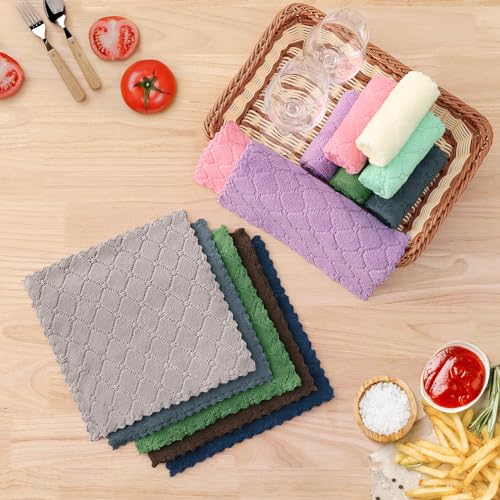 Homaxy 12 Pack Kitchen Dish Cloths (10 x 10 Inches, Grey), Super Soft and Absorbent Coral Velvet Dish Towels, Nonstick Oil Fast Drying Microfiber Cleaning Cloth, No Lint Household Dishcloths - Image 5