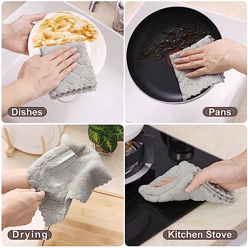 Homaxy 12 Pack Kitchen Dish Cloths (10 x 10 Inches, Grey), Super Soft and Absorbent Coral Velvet Dish Towels, Nonstick Oil Fast Drying Microfiber Cleaning Cloth, No Lint Household Dishcloths - Image 4