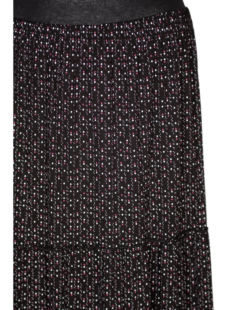 حسنة Women's Nursel Elastic 3 Layer Fuchsia Dotted Skirt Black