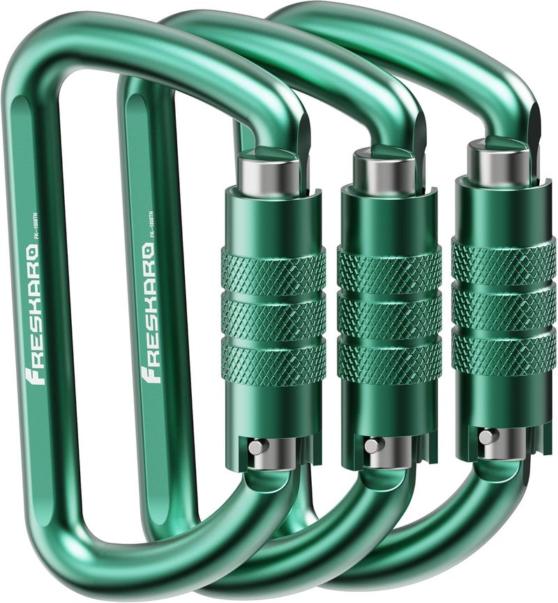 FresKaro 3inch 12kN-2698lbs Auto Locking Carabiner Clips, Solid D Shape, Heavy Duty 7075 Aluminum, Lightweight 1.09oz, Rust Proof, for Hammock, Hiking, Dog Leash, Keychain etc., Multi-Colors - Image 1