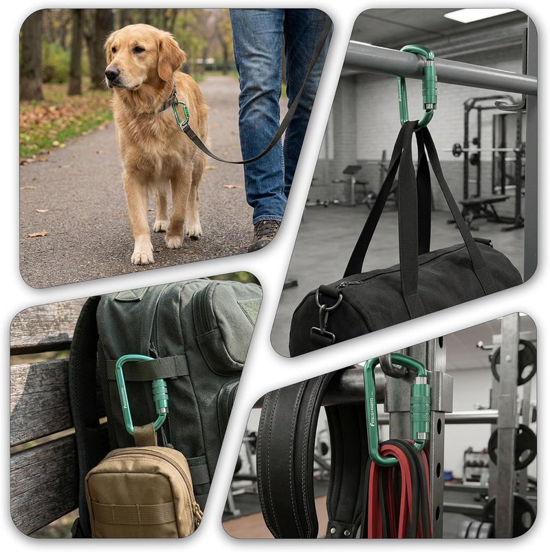 FresKaro 3inch 12kN-2698lbs Auto Locking Carabiner Clips, Solid D Shape, Heavy Duty 7075 Aluminum, Lightweight 1.09oz, Rust Proof, for Hammock, Hiking, Dog Leash, Keychain etc., Multi-Colors - Image 4
