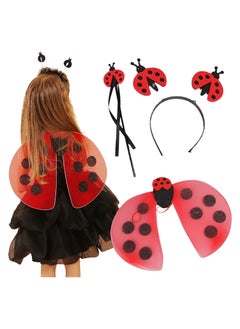 Girls Ladybug Costume Headband Wand Fairy Wings Dress Up for Party Supplies Carnival Stage Performance Birthday Role Playing Toddler Girl Boys