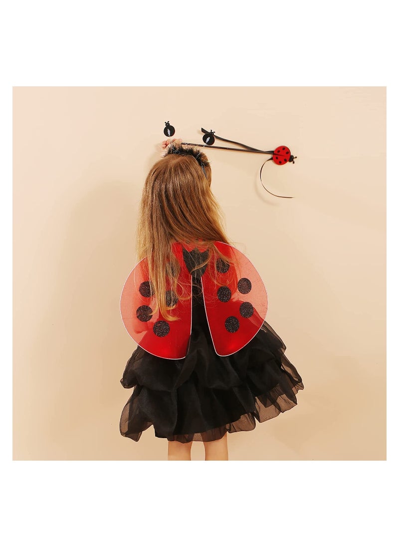 SYOSI - Girls Ladybug Costume Headband Wand Fairy Wings Dress Up for Party Supplies Carnival Stage Performance Birthday Role Playing Toddler Girl Boys - Image 1