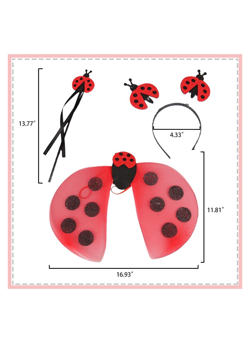 SYOSI - Girls Ladybug Costume Headband Wand Fairy Wings Dress Up for Party Supplies Carnival Stage Performance Birthday Role Playing Toddler Girl Boys - Image 1