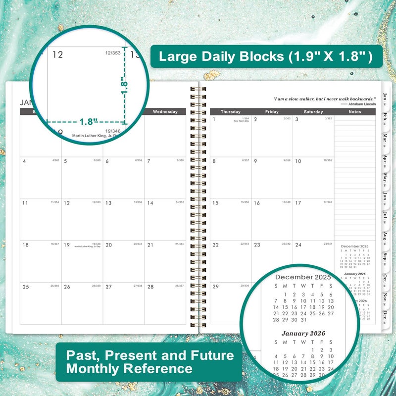 BooQool 2026-2027 Monthly Planner - Monthly Calendar 2026-2027, JAN 2026 - DEC 2027, 9" x 11", 2 Years Planner, Cardboard Cover, 2-Side Pocket, Green - Image 3