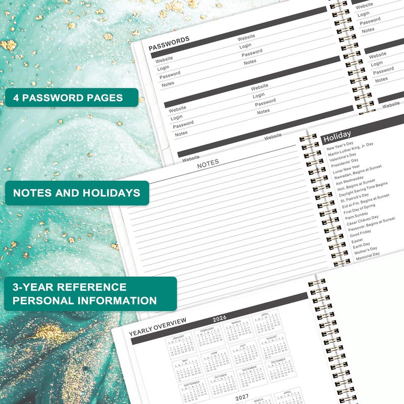 BooQool 2026-2027 Monthly Planner - Monthly Calendar 2026-2027, JAN 2026 - DEC 2027, 9" x 11", 2 Years Planner, Cardboard Cover, 2-Side Pocket, Green - Image 5