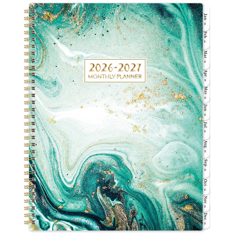 BooQool 2026-2027 Monthly Planner - Monthly Calendar 2026-2027, JAN 2026 - DEC 2027, 9" x 11", 2 Years Planner, Cardboard Cover, 2-Side Pocket, Green - Image 1