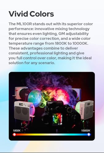 Godox ML100R 110W RGB LED Video Light, with Interchangeable 15° Reflector/1800-10000K CCT/14 Cinematic FX Effects/Multiple Power Options/Supports App Control,for Filming/Live Streaming etc. - Image 3