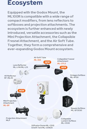 Godox ML100R 110W RGB LED Video Light, with Interchangeable 15° Reflector/1800-10000K CCT/14 Cinematic FX Effects/Multiple Power Options/Supports App Control,for Filming/Live Streaming etc. - Image 4